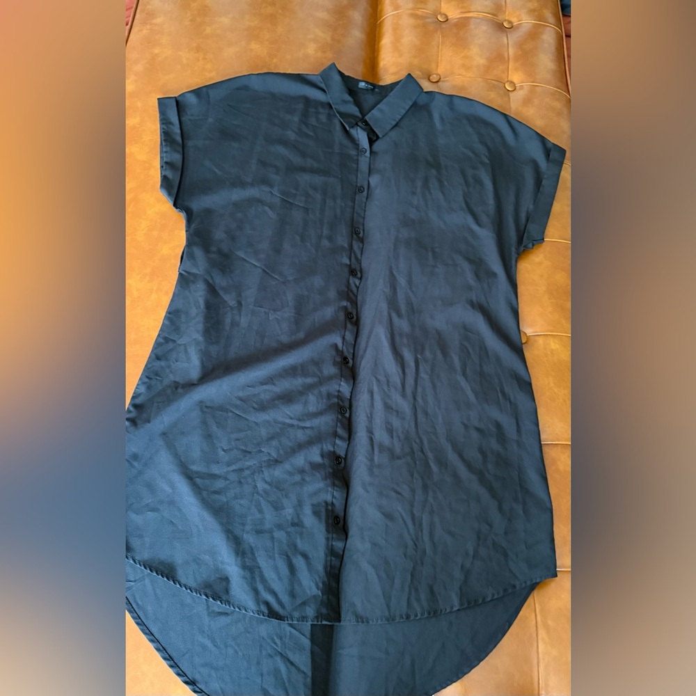 SHEIN Black Button-Front Short Sleeve Tunic Dress